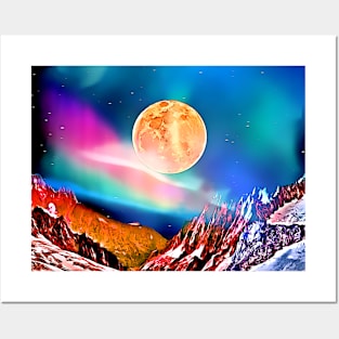 Aurora over Full Moon Posters and Art